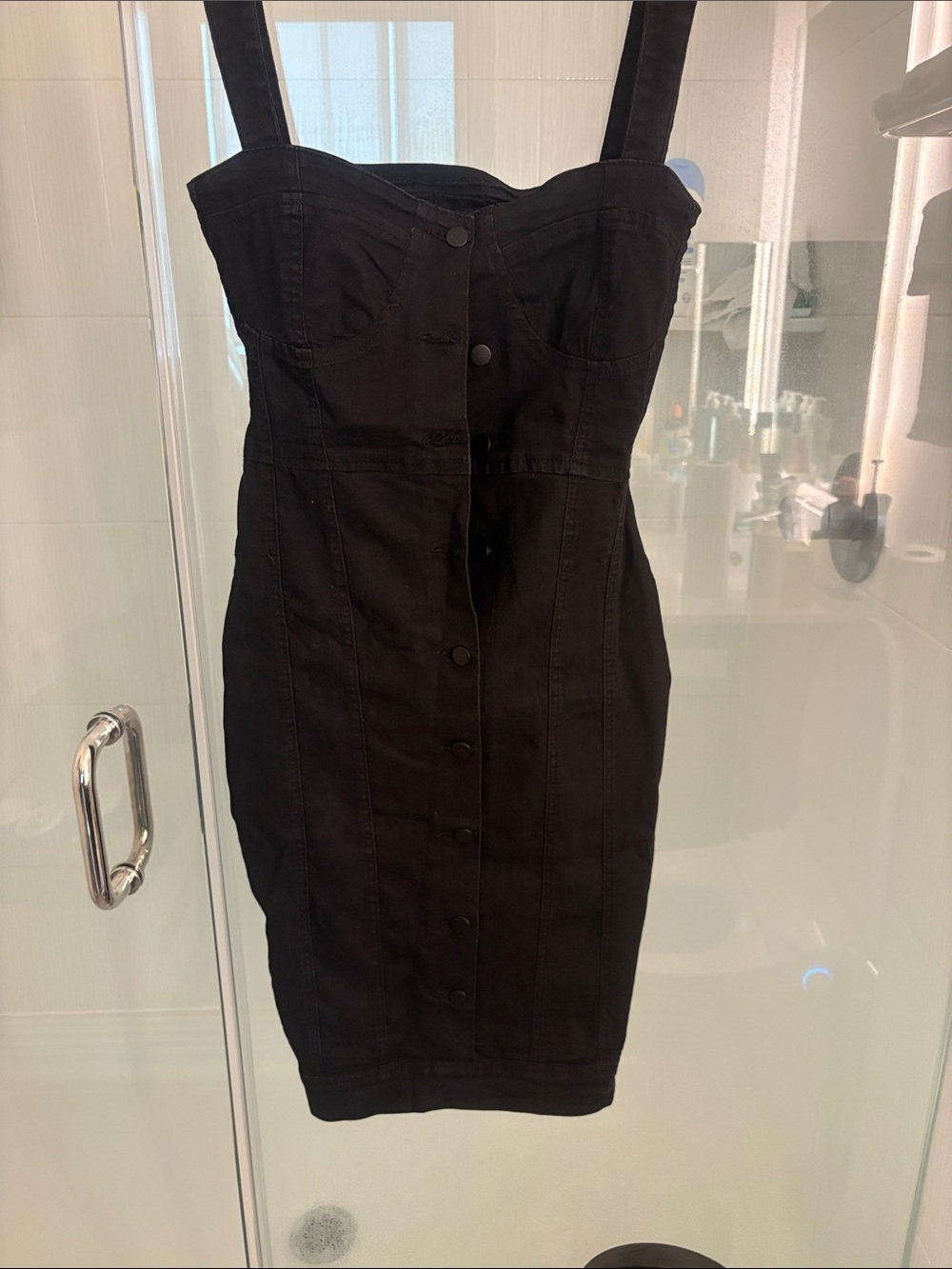 Black Button-Front Midi Denim Dress